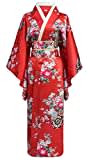 Bon amixyl Japanischer Kimono für Damen, traditionell, junge Dame, Yukata, mit Kleid, Cosplay-Kostüm, Satin-Bademantel, rot, 38