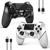 AceGamer 2 Pack für PS4 Controller, Wireless Controller für PS4/Pro/Slim/PC, mit rutschfestem Griff von beiden Seiten und 2 USB-C Kabel! (Schwarz und Weiß)