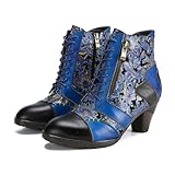 CrazycatZ Damen Stiefeletten mit Absatz Leder stiefeletten vintage Stiefele Ankle Boots (Blue, EU Schuhgrößensystem, Erwachsene, Damen, Numerisch, M, 39)