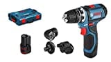 Bosch Professional 12V System Akku Bohrschrauber GSR 12V-15 FC - FlexiClick System (inkl. 2x 2.0Ah Akku, Ladegerät GAL 12V-40, 4x Aufsätze, L-BOXX)