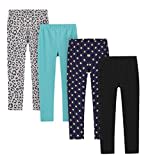 LAPASA Mädchen 4er Pack Leggings, Sportleggings Freizeit Schlafleggings aus Baumwolle, 3-13 Jahre G11, Schwarz, Sterne, Türkis, Leopardmuster, 13 Jahre