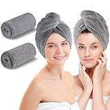 KinHwa Haarturban Turban Handtuch Mit Knopf 2 StüCk Super SaugfäHig Schnell Trocknend Mikrofaser Turban Harre Haar Handtuch Lange Haare Locken Kopf HandtüCher