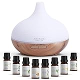 ASAKUKI 300ml Aroma Diffuser, Ultraschall Luftbefeuchter mit 8 * 10ml Ätherische Öle Set, Diffuser, 14-Farben-LED, 23dB Cool Mist Raumbefeuchter, Yoga, SPA, Zuhause-Gelb