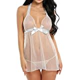 Sexy Kleid Damen mit G-String Babydoll V-Ausschnitt Dessous-Sets Spaghetti-Träger Durchsichtige Korsage Spitze Schlitz Sexy Dessous Nachthemd Mesh Erotische Negligee Reizwäsche Unterwäsche