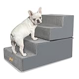 Nepfaivy Hundetreppe für Kleine Hunde 4-Stufig, Hundetreppe Hunderampe für Bett und Sofa aus Hochdichtem Schwamm, Haustiertreppe mit Abnehmbarem, Waschbarem Bezug und Rutschfestem Boden, 61x40x45cm