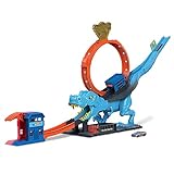 Hot Wheels Autorennbahn T-Rex Angriff, Geschicklichkeitsspiel durch genaues Timing und Zielen, mit Looping Track, Auto Spielzeug, Spielzeug ab 4 Jahre, HNP77