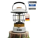 Castra Camping Gear Solis 3 Campinglampe, 8000mAh aufladbarer Akku mit integrierter Powerbank, dimmbares Licht, IP44 Wasserfeste Outdoor LED Laterne, Leuchte für Wandern (Cremeweiß (Holzeffekt))