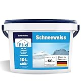 Plid® Schneeweiß Wandfarbe Weiß 10L [HOHE DECKKRAFT] - Weiße Wandfarbe Polarweiß geruchsarm - Farbe Wand - Weisse Innenfarbe Wall Paint White - Wandfarbe ausbessern weiß - Diffusionsfähig