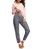 Litherday Schlafanzug Damen Pyjama Lang Baumwolle Nachtwäsche Winter Pyjama Set Star Zweiteiliger mit Rundhals Sleepwear, Rosa, S