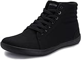 WHITIN Barfußschuhe Herren Winter Barfuss Schuhe Canvas Barfuß Hoch Sneaker Barefoot Shoes Extra Breite Zehen Outdoor Traillaufschuhe rutschfest Schwarz 44 EU