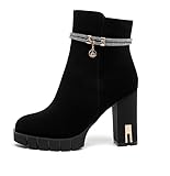 Queentina Damen Stiefeletten Plateau High Heels Absatz Boots elegant hoch B2750 Schwarz 39