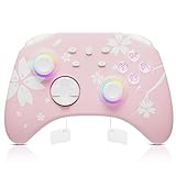 Mytrix Wireless Controller für Switch/Switch Lite/Switch OLED, Switch Pro Controller mit Weckfunktion, Kopfhöreranschluss, Turbo, Bewegungskontrolle, Einstellbare Vibration, LED-Lichter, Sakura Rosa