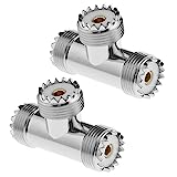 2 Stück UHF-Buchse auf Dual-UHF-Buchse Dreifach-T-Stecker UHF-Buchse auf Dual-UHF-Buchse PL259, 3-Wege-Adapter für FPV-Antennen CCTV CB-Funkscanner