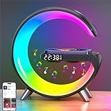 YeahBoom Nachttischlampe mit Uhr und Ladestation,Atmosphärenlampe,Tischlampe mit Bluetooth Lautsprecher,Intelligente LED Tischlampe,Touch Dimmbar,App Steuerung,Mit Musiksynchronisierung,Alarm Clock