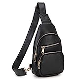 VX VONXURY Brusttasche Damen, Vegan Leder Bauchtasche Umhängetasche Klein, Sling Bag mit Breiten Gurten für Outdoorsport Reisen Arbeiten Einkaufen