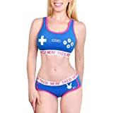 LittleForBig Damen Baumwolle Camisole und Höschen Sport Loungewear Set-Bunnywatch Bralette Set Blau XXL