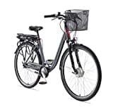 Telefunken E-Bike Elektrofahrrad Alu, mit 7-Gang Shimano Nabenschaltung, Pedelec Citybike leicht mit Fahrradkorb, 250W und 13Ah, 36V Lithium-Ionen-Akku, 28 Zoll, RC657 Multitalent anthrazit