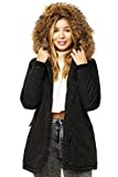 Elara Damen Winterparka | Jacke mit Echt Pelz / Echt Fell Kapuze | Designer Damenjacke | Gefütterte Outdoor Mantel | chunkyrayan, Größe 34, Farbe Schwarz