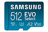 Samsung EVO Select (2021) microSD-Karte + SD-Adapter, 512 GB, Speicherkarte für Smartphone und Tablet, UHS-I U3, Full HD, 130 MB/s Lesen, MB-ME512KA/EU