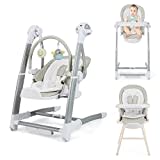 COSTWAY 3 in 1 Babyschaukel elektrisch, Babywippe elektrisch mit 8 Schaukelposition, Timing, Auto-Schaltfunktion,Hochstuhl baby mit liegefunktion,8 Höhenstufen,Babystuhl klappbar mit Rädern