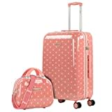 SKPAT - Set aus mittlerem Koffer und Beauty Case. TSA-Vorhängeschloss. Leicht. Bedrucktes Polycarbonat. Teleskopgriff. 132360 B, Coral Rot