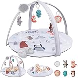 8-in-1 Baby Gym Spielmatte, Baby Spieldecke mit 6 Sensorik Spielzeugen, Spielmatte Baby Faltbar, Krabbeldecke für die Sensorische und Motorische Entwicklung, Baby Spielzeug ab 0 3 6 9 12 Monate (Wald)