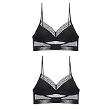 Low Back Wireless Lifting Lace Bra,Lace-U-Back Lifting Bra, Sexy Deep U Low Back Lace Wireless Bra (2PCS A,M)