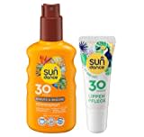 SUNDANCE 2er-Set Sonnenschutz: Sonnenspray SCHUTZ & BRÄUNE ohne Selbstbräuner 24h Feuchtigkeitspflege, UVA/UVB-Schutz ohne Octocrylene LSF 30 (200 ml) + Lippenpflege MINZE LSF 30 (10 ml), 210 ml