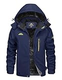 KEFITEVD Warme Winterjacke Herren Gefüttert Fleecejacke Übergangs Jacke Männer Snowboardjacke Winddicht Windbreaker Schwarzblau 3XL