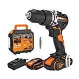 WORX NITRO WX352 Akku Schlagbohrschrauber Set 20V - bürstenloser Motor - zum Schrauben, Bohren und Schlagbohren - 60Nm - 2-Gang-Getriebe & LED-Licht - inkl. 2x20V 2Ah Akkus & 2A Schnellladegerät