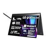 2024 LG gram Pro 16 Zoll 2in1 Notebook - 1399g Intel Core Ultra7 Laptop (16GB RAM, 1TB Dual SSD, 20,5h Akkulaufzeit, OLED Touch Panel, LG Stylus Pen, Win 11 Home) - Schwarz