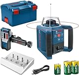 Bosch Professional Rotationslaser GRL 300 HV (roter Laser, Laserempfänger LR 1, Arbeitsbereich: bis zu 300 m (Durchmesser), wiederaufladbare Batterien (2xD, 1x9V), Ladegerät, in L-Boxx)