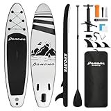 Panana Aufblasbares Stand Up Paddle Board 305x76x15cm mit Premium SUP Board Zubehör, Surfbrett Surfing Board Kit, Verstellbares Paddel, Hand Ultra-Leicht, Rutschfestes Deck Schwarz