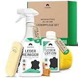 Emma Grün® Lederreiniger & Lederpflege Auto Reinigungsset [MIT BIENENWACHS] - Für Glatt- & Kunstleder - Alcantara Reiniger Autositze - Reiniger & Lederpflege für Ledercouch & Sofa aus Deutschland