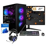 dcl24 Gaming PC Set komplett i7 14700KF, RTX4070 Super 12GB - 1000GB SSD, 32GB DDR5, Gamer PC mit 20x4.3 GHz, WLAN, 27" Monitor, Maus, Tastatur, Headset, Windows 11 Pro [19764]