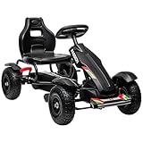 HOMCOM GoKart, Tretfahrzeug, Tretauto mit Handbremsen, Kinderfahrzeug mit verstellbarem Sitz, Pedal, Kettcar für 5-12 Jahre Kinder, Outdoor, Schwarz