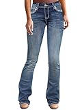 Flamingals Low Rise Bootcut Jeans für Damen, Kreuzdruck, gerades Bein, Denim-Hose, Marineblau, X-Groß