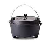 Grillfürst Dutch Oven ca. 28 Liter - stabil stehender Feuertopf durch speziell entwickelte T-Füße, hitzebeständiger Gusseisen Topf, Deckel als Pfanne nutzbar, DO 28