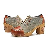 CrazycatZ Damen Leder Schuhe mit Absatz Vintage Bunte Schuhe Pumps Floral Oxford Bunte (302, eu_Footwear_Size_System, Adult, Women, Numeric, medium, Numeric_42)