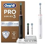 Oral-B Pro Series 3 Plus Edition Doppelpack Elektrische Zahnbürste, 4 Aufsteckbürsten, mit visueller 360° Andruckkontrolle für Zahnpflege, Designed by Braun, Black/White