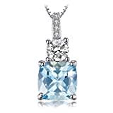 JewelryPalace Kissenschliff 2.2ct Natur Blau Topas Kette Anhänger 45CM, Blautopas Schmuck Set, Halskette Damen Silber 925 Collier Damen Quadrat Edelstein Mädchen, Ketten mit Zirkonia Stein Frauen