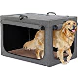 Petsfit Hundebox faltbar für große Hunde, Zimmerkennel Hund Hundebox für Zuhause Verstellbares Design Hundetransportbox Auto, Reißfeste Netzfenster & verdickte plüsche Betteinlage (XL, Grau)