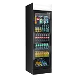 GGM Gastro Getränkekühlschrank - 345 Liter - Bis zu 28 kg Kapazität - Rahmenloses Design - Werbedisplay - LED-Lichter - 5 Regale - Abschließbare Tür - Digitales Thermometer - Schwarz - GK374US