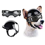 NAMSAN Anti-UV Hundebrille mit Haustierhelm, Winddicht Augenschutz Hunde Sonnenbrille, Cooler Motorrad-Haustierhelm für Kleine/Mittlere Hunde