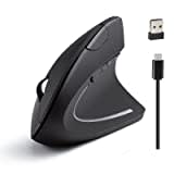 Ergonomische Maus kabellos, Wiederaufladbare Vertikale Maus Kabellos, 6 Tasten 1200/1400/1600 DPI, 2. 4 GHz Optische USB Aufrechte Maus für PC Laptop Home Office Verwendung, Kabellose Maus Schwarz