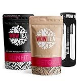 WOW TEA Еntgiftungskur Tee Set: Detox Tee | Premium Tee Set zum Abnehmen | Bester Gewichtsverlust und Detox-Grüner Tees Bio + Infuser Teeflasche | 300g, Made in EU