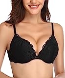 Deyllo Damen Push Up BH mit Blumen Spitze Schalen Bügel BH Gepolstert Elegant(Schwarz,85C)