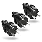 greate 3x Schuko Stecker Aussenbereich mit Knickschutz - Schukostecker Gummi mit Zugentlastung, 2-polig, 230V, 16A & 3,7kW - IP44 Schukostecker Außenbereich schwarz - Schutzkontakt Stecker 230V