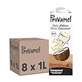 Provamel Organic Bio-Reiskosnussdrink, Pflanzlicher Drink, Vegan, Laktosefrei, Glutenfrei, UHT, 8x1 l (8er Pack)