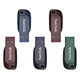 SanDisk Cruzer Blade USB-Flash-Laufwerk 32 GB 5er-Pack (wichtige persönliche Dateien, Musik und Videos sichern, Kennwortschutz, USB 2.0, Schlüsselanhängerfunktion) Lila/Rot/Blau/Grün/Orange